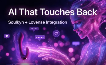 Soulkyn AI girlfriend touching a Lovense sex toy.