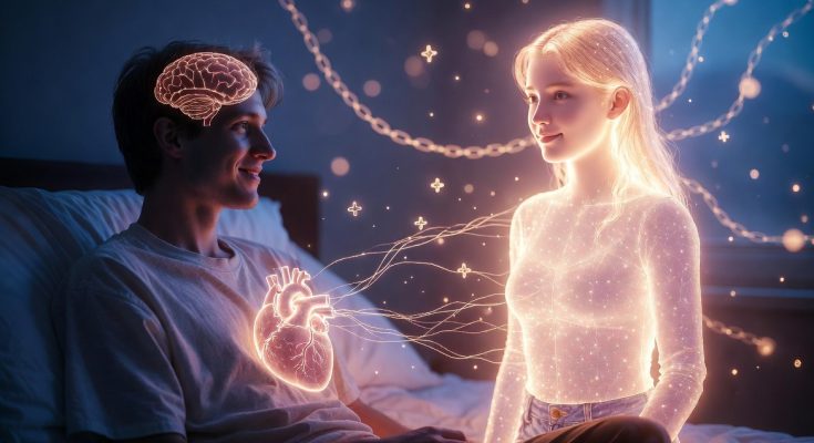 man displaying natural love to an AI girlfriend